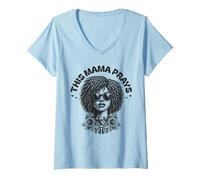Femme This Mama Prays Stylish Womens Religious Faith Floral T-Shirt avec Col en V