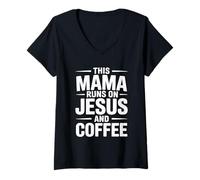 Femme This Mama Runs on Jesus and Coffee T-Shirt avec Col en V