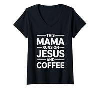 Femme This Mama Runs on Jesus and Coffee T-Shirt avec Col en V