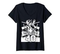 Femme This Old Buck Is 40:40 Old Deer Hunter 40th Birthday Deer T-Shirt avec Col en V