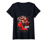 Femme This Queen Was Born in June 1985 Juin Birthday Women T-Shirt avec Col en V