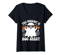 Femme This Workout is Boo Drap Humoristique fantôme Halloween T-Shirt avec Col en V