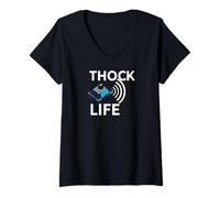 Femme Thock Life Mechanical Keyboard Switch Enthusiast Gamer T-Shirt avec Col en V