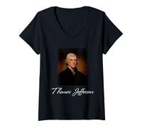 Femme Thomas Jefferson Troisième président des États-Unis 4 Juillet T-Shirt avec Col en V