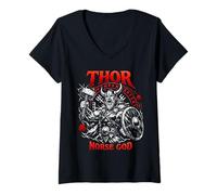Femme Thor Mythologie du Dieu Nordique Viking Guerrier T-Shirt avec Col en V