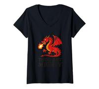 Femme Thou Art Mighty Red Dragon avec haleine de feu T-Shirt avec Col en V