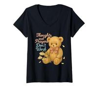 Femme Thoughts and Prayers Don't Work Sad Bear Dark Humor T-Shirt avec Col en V