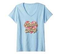 Femme Threads of Courage Couvre-lit pour la Sensibilisation au Cancer du Sein Cœur T-Shirt avec Col en V