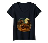 Femme Three Bulls Moon 3 Toros Valor Weird Cursed Meme T-Shirt avec Col en V