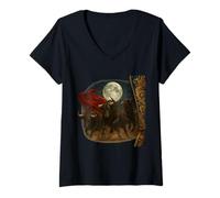 Femme Three Bulls Moon 3 Toros Valor Weird Cursed Meme T-Shirt avec Col en V