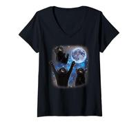 Femme Three Cats Howling at The Moon Weird Meme Smoking Cat T-Shirt avec Col en V