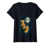 Femme Three Chihuahuas Howling At The Moon 3 Chihuahua Moon T-Shirt avec Col en V