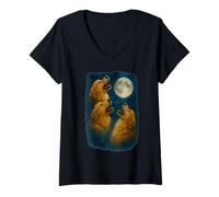 Femme Three Golden Retriever Howling At The Moon 3 Golden Retrieve T-Shirt avec Col en V