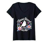 Femme Throw Bread on Me Animal de Blague d'oiseau affamé |- T-Shirt avec Col en V