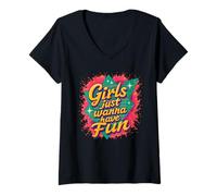 Femme Throwback Girls Just Want Have Fun, soirée rétro T-Shirt avec Col en V