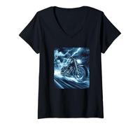 Femme Thunder Costume Moto tempête et vélo T-Shirt avec Col en V
