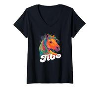 Femme TIBO - beau nom de garçon avec un beau cheval T-Shirt avec Col en V