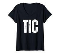 Femme TIC et TAC Déguisement Pour 2 Personnes Duo - Je Suis TIC T-Shirt avec Col en V