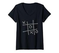 Femme Tic Tac Toe/Noughts and Crosses Gamers T-Shirt avec Col en V