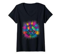 Femme Tie Dye Peace Sign des années 60S 70S Costume Hippie Costume T-Shirt avec Col en V