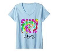 Femme Tie-Dye Summer Vibes - Die Tie Die - Inscription d'été T-Shirt avec Col en V
