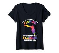 Femme Tie Dye You Can't Take Florida Out of The Girl Vacation T-Shirt avec Col en V