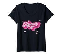 Femme Tiffany Prénom Fille Style Vintage Années 70 Personnalisé Rétro T-Shirt avec Col en V