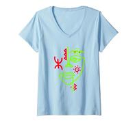 Femme TIFINAGH AMAZIGH Art ET Je suis Kabyle Algerie T-Shirt avec Col en V, Bleu Céleste, L