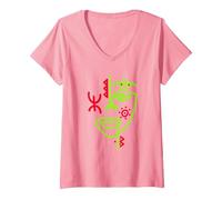 Femme TIFINAGH AMAZIGH Art ET Je suis Kabyle Algerie T-Shirt avec Col en V, Rose, XL