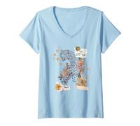 Femme Tiger Collage Go Get 'Em Big Cats Animal Print and Stars T-Shirt avec Col en V