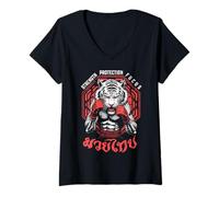 Femme Tiger Muay Thai Boxe MMA Fighter Strength Vintage T-Shirt avec Col en V