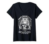 Femme Tiger Muay Thai Boxe MMA Fighter Strength Vintage T-Shirt avec Col en V