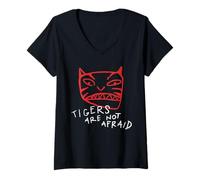 Femme Tigers are Not Afraid Tiger Head T-Shirt avec Col en V
