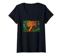 Femme Tigre dans la Jungle, Faune, Nature, Art Design T-Shirt avec Col en V