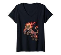 Femme Tigre Flamboyant Sauté Esprit Puissant T-Shirt avec Col en V