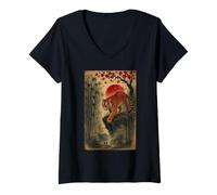 Femme Tigre Japonais Vintage avec Cerisier en Fleurs d'arbre en Bois T-Shirt avec Col en V