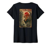Femme Tigre Japonais Vintage avec Cerisier en Fleurs d'arbre en Bois T-Shirt avec Col en V