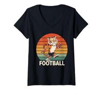 Femme Tigre Jouant au Football Américain Rétro Vintage Tigre Amoureux T-Shirt avec Col en V