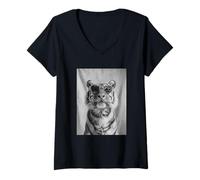 Femme Tigre Mignon avec Lunettes de Soleil pour Photographie d'animaux félins T-Shirt avec Col en V