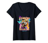 Femme Tigre rétro années 80 The Heavens are Roaring Psaum 19:1 T-Shirt avec Col en V