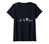 Femme Tigre Rythme Cardiaque Profond T-Shirt avec Col en V