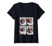 Femme Tigres Mignons avec Lunettes de Soleil Animaux Clown Kidcore Halloween T-Shirt avec Col en V
