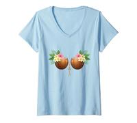Femme Tiki Luau Hula Soutien-Gorge hawaïen en Noix de Coco avec Poitrine en Noix de Coco T-Shirt avec Col en V