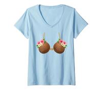 Femme Tiki Luau Hula Soutien-Gorge hawaïen en Noix de Coco avec Poitrine en Noix de Coco T-Shirt avec Col en V