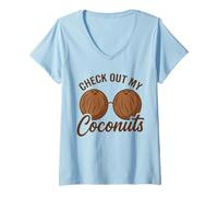 Femme Tiki Luau Hula Soutien-Gorge hawaïen en Noix de Coco avec Poitrine en Noix de Coco T-Shirt avec Col en V