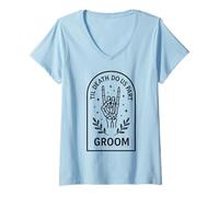 Femme Til Death Do Us Part Groom Gothique Mariage Halloween Party T-Shirt avec Col en V