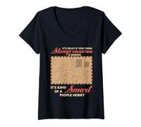 Femme Timbre Ouvrier Postal Collection philatélie Humour T-Shirt avec Col en V