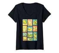 Femme Timbre-Poste Aquarelle Citron Limonade T-Shirt avec Col en V