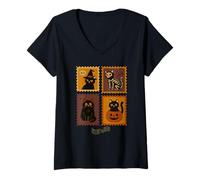 Femme Timbre-Poste d'halloween Amusant pour Amoureux des Chats T-Shirt avec Col en V