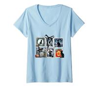 Femme Timbres d'affranchissement Motif Chat sorcière Lune Citrouille T-Shirt avec Col en V